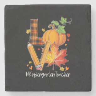 LOVE Kindergarten Teacher Fall Leaves Autumn Stone Coaster
