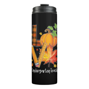 LOVE Kindergarten Teacher Fall Leaves Autumn Thermal Tumbler