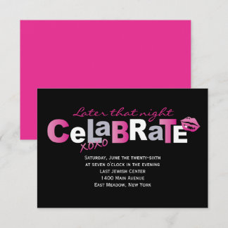 LOVE & KISSES Hot Pink Bat Mitzvah Party Card