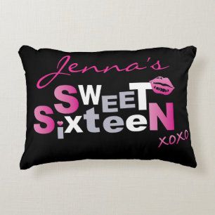 LOVE & KISSES HOT PINK Sweet Sixteen Invitation Decorative Cushion