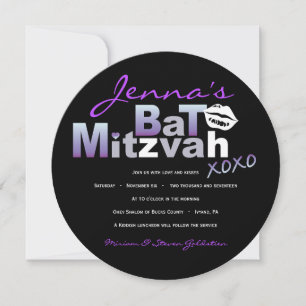 LOVE & KISSES Purple Bat Mitzvah Invitation