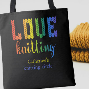 Love Knitting Colorful Cute Knitting Circle Tote Bag