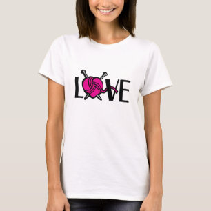 Love knitting pink black graphic slogan t-shirt