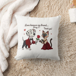 Love Knows No Breed Dalmatian and Siamese Cat Cushion