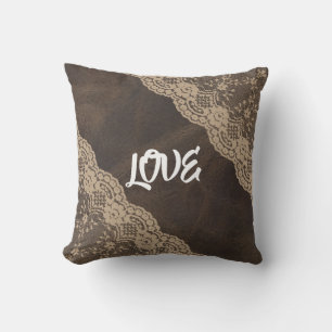 " Love" Lace Reversible Leather Decorative Pillow