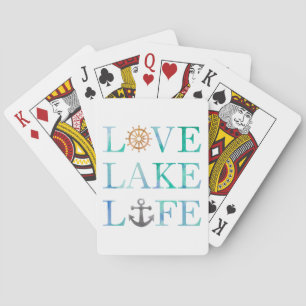 Love Lake Life Nautical Watercolor Typography Playing Cards
