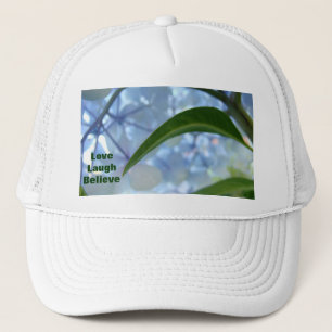 Love Laugh Believe gifts Hats Blue Floral Green