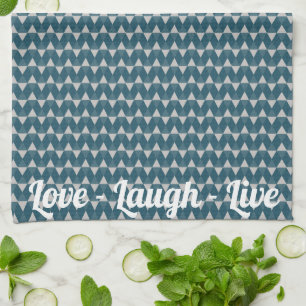 Love, Laugh, Live, Blue diamonds pattern Tea Towel