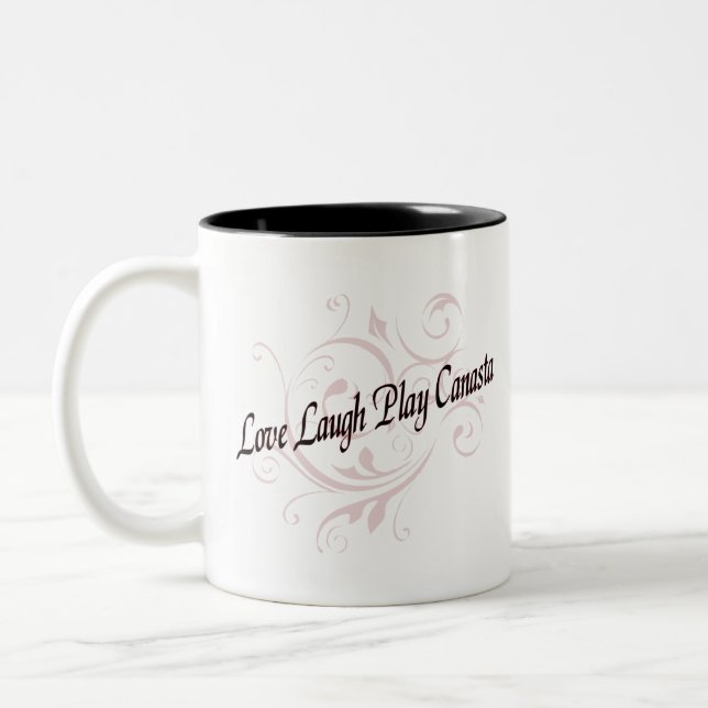 Love Laugh Play Canasta Red Two-Tone Coffee Mug (Left)