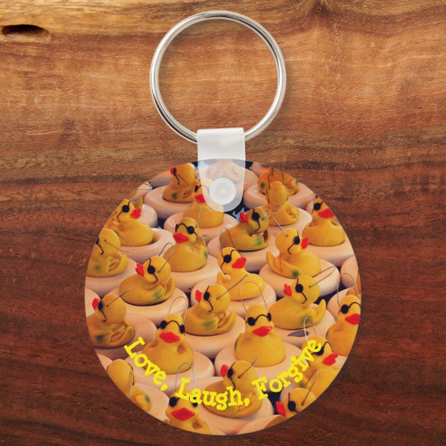 Love Laugh Yellow Rubber Ducks Inspirational  Key Ring (Front)