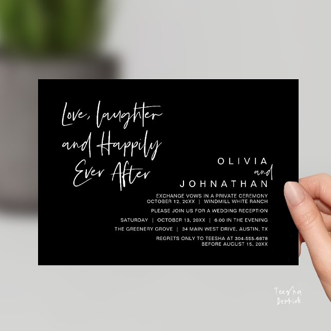 Love, Laughter and Happily Ever After, Modern Invitation (Love, Laughter and Happily Ever After, Modern Boho Wedding Invitation Card PDF Black White)