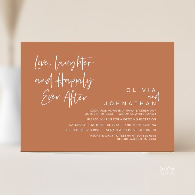Love, Laughter and Happily Ever After, Modern Invitation (Love, Laughter and Happily Ever After, Modern Boho Wedding Invites Card PDF Brown Copper Terracotta)