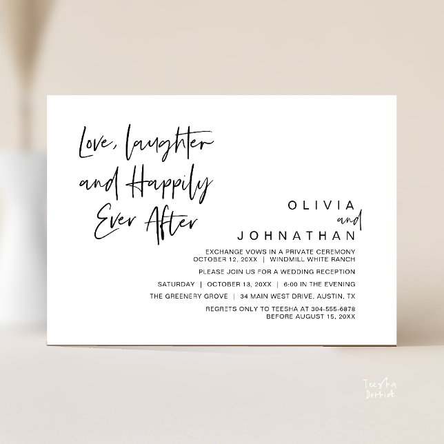 Love, Laughter and Happily Ever After, Modern Invitation (Love, Laughter and Happily Ever After, Modern Boho Wedding Invitation Card PDF Black White)