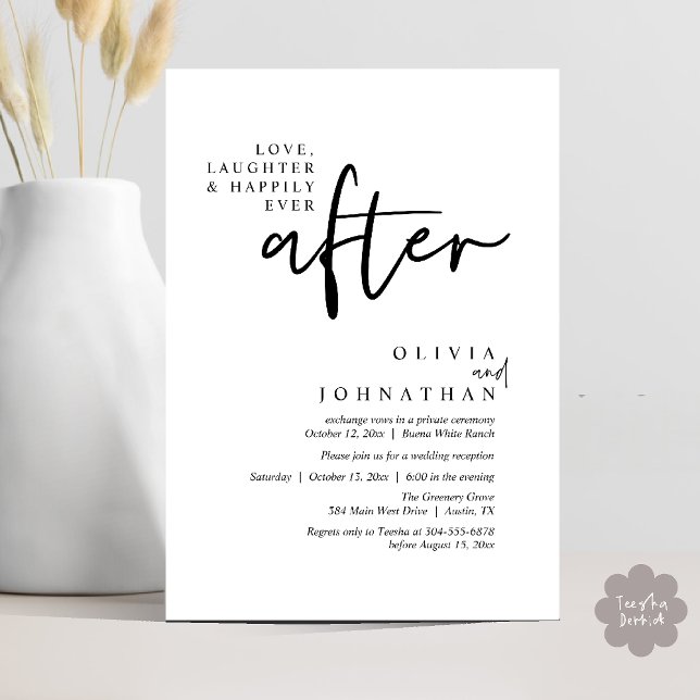 Love, Laughter And Happily Ever After Reception Invitation (Love, Laughter And Happily Ever After Reception Modern Minimalist Invitation Card PDF Black White)