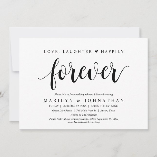Love, Laughter and Happily Forever, Rehearsal Invitation (Front)