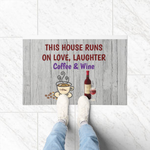 Love laughter coffee and wine Door Mat