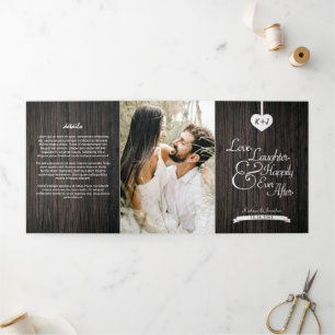Love Laughter Happily Ever After 2-Photo Wedding Tri-Fold Invitation