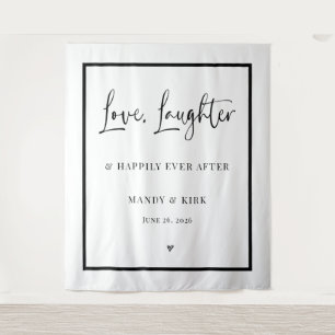 love laughter happily ever after Wedding Backdrop Tapestry
