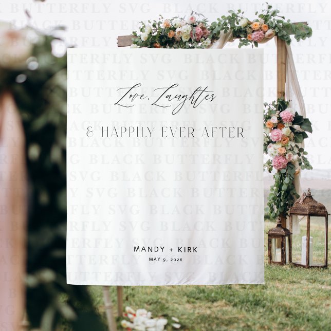 Love Laughter Happily Ever After Wedding Backdrop Tapestry (love laughter & happily ever after wedding backdrop banner)