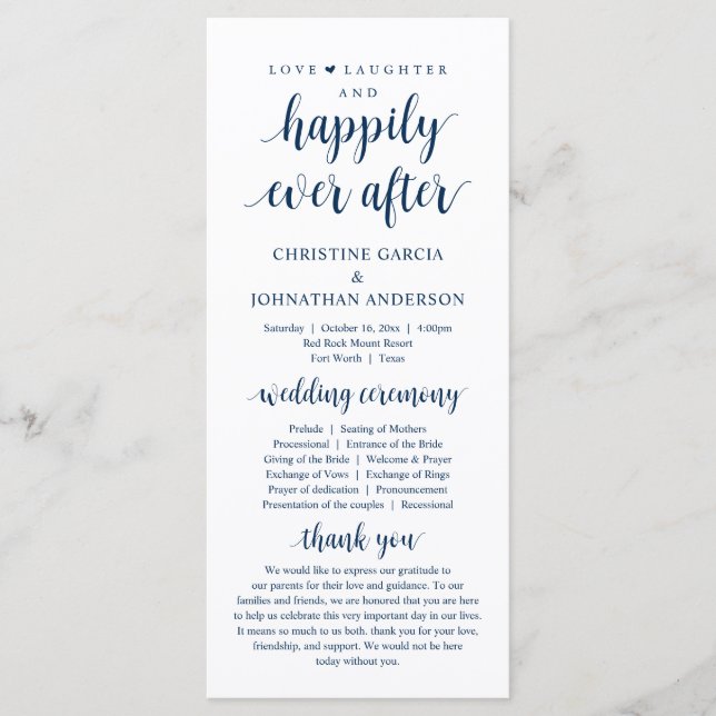 Love laughter Happily ever after, Wedding Ceremony Program (Front)