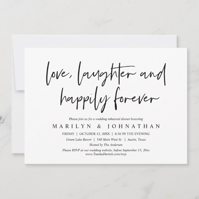 Love, Laughter Happily Forever, Rehearsal Dinner Invitation (Front)