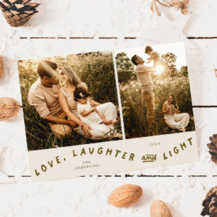 Love Laughter Light Christmas Photo Cream Holiday Card