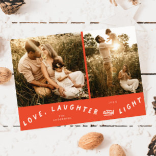 Love Laughter Light Christmas Photo Red Holiday Card
