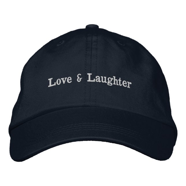 Love & Laughter Message Navy Adjustable Everyday Embroidered Hat (Front)