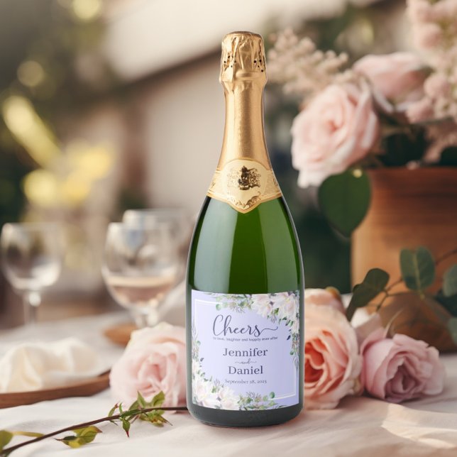 Love Laughter Pink Peony Lavender Wedding Toast Sparkling Wine Label (Cheers! Love Laughter and Happy Ever After Pink Peony Lavender Wedding Toast Sparkling Wine Label)