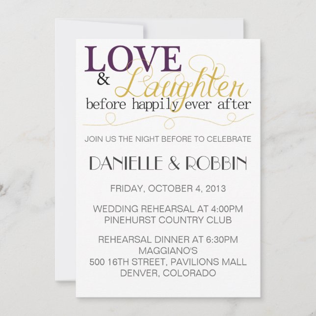 Love & Laughter Rehearsal Invitation (Front)