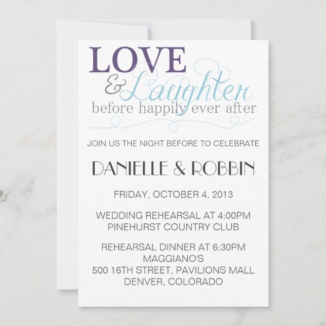 Love & Laughter Rehearsal Invitation (Front)