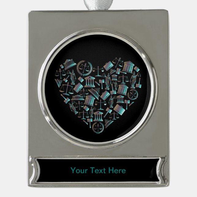 Love Law - Minimalist Lunar Green Heart Silver Plated Banner Ornament (Front)