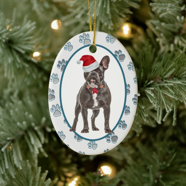 Love Leaves Pawprints French Bulldog Ceramic Ornament (Tree)