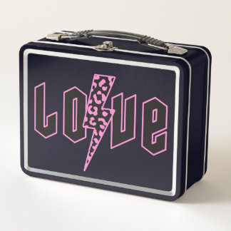 Love Leopard Print Lightning Metal Lunch Box
