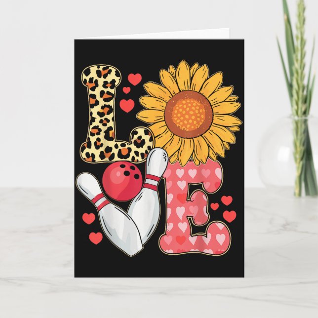 Love Leopard Sunflower Bowling Valentine Bowling P Card (Front)