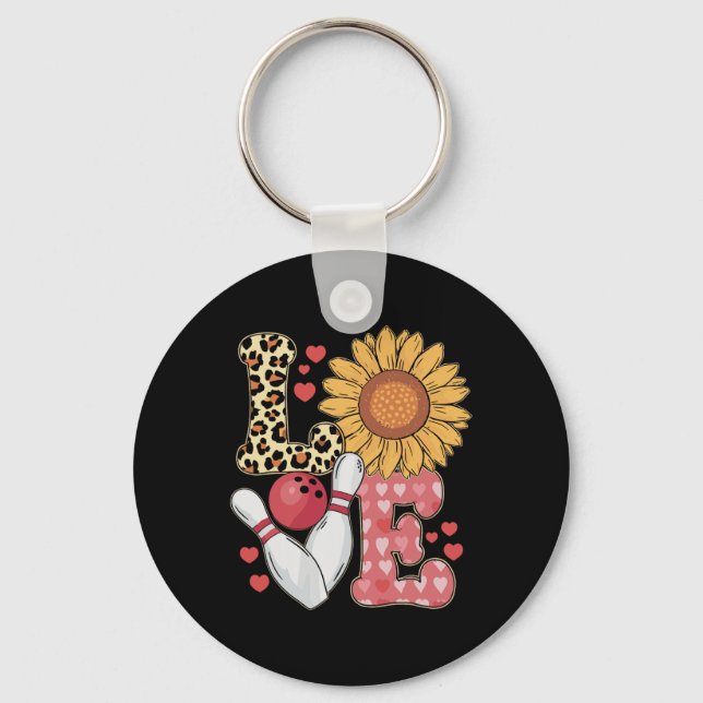 Love Leopard Sunflower Bowling Valentine Bowling P Key Ring (Front)