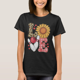 Love Leopard Sunflower Bowling Valentine Bowling P T-Shirt