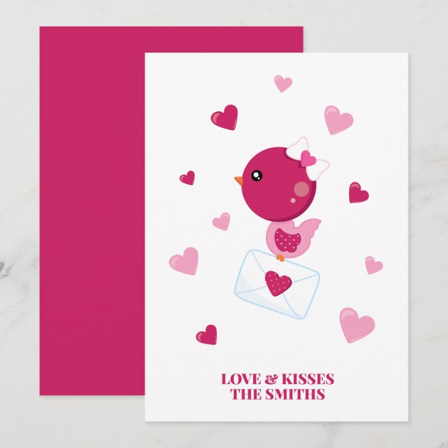Love Letter  Bird Pink Hearts Valentine's Custom Holiday Card (Front/Back)