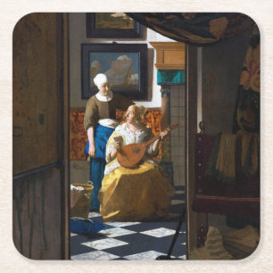 Love Letter, Johannes Vermeer Square Paper Coaster