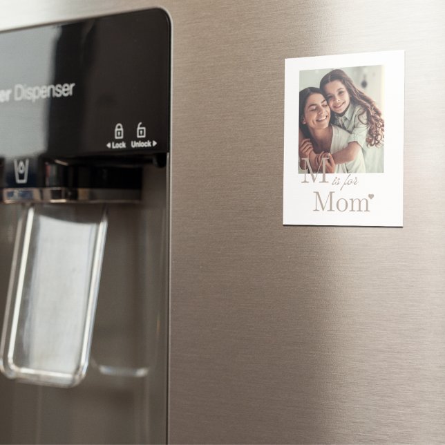 Love Letter Layout Magnet (“Minimal magnet with oversized serif initial, script ‘is for,’ bold ‘Mom,’ and a small heart accent.)