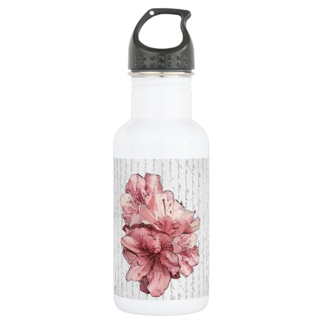 Love Letter Pink Illustrated Flower Customise Name 532 Ml Water Bottle (Front)