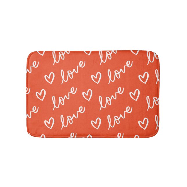 Love lettering & hearts drawing in red background bath mat (Front)