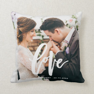 Love Lettering Overlay Custom Wedding Photo Pillow