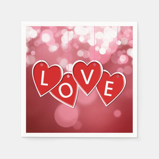 Love Lettering Red Hearts Napkin (Front)