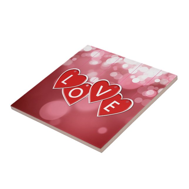 Love Lettering Red Hearts Tile (Side)