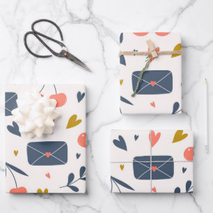 Love Letters and Hearts Modern Minimalist  Wrapping Paper Sheet