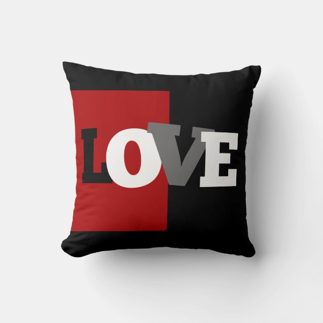 LOVE letters (black, white, grey, crimson) Cushion (Front)