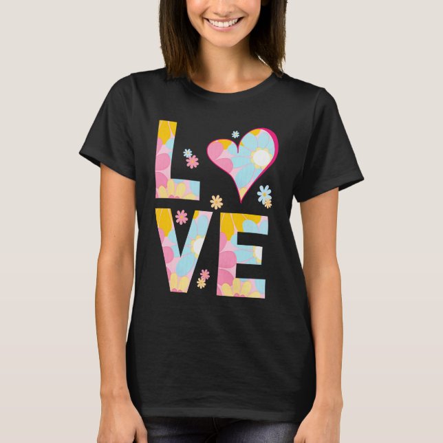LOVE Letters Boho Hippie Vibes Daisy Pastel Print T-Shirt (Front)
