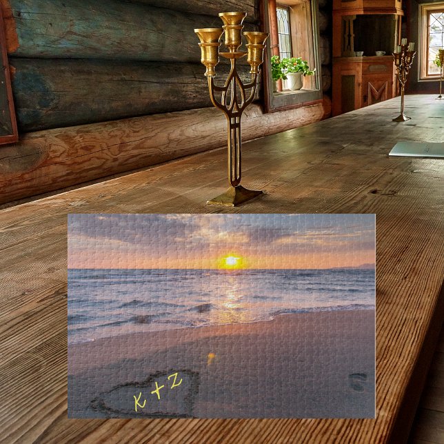 Love Letters (Your Initials) In Sand Sunset Beach Jigsaw Puzzle (Creator Uploaded)