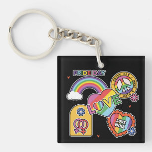 Love. LGBT+Pride. Pride day. Rainbow love. Keyc Key Ring